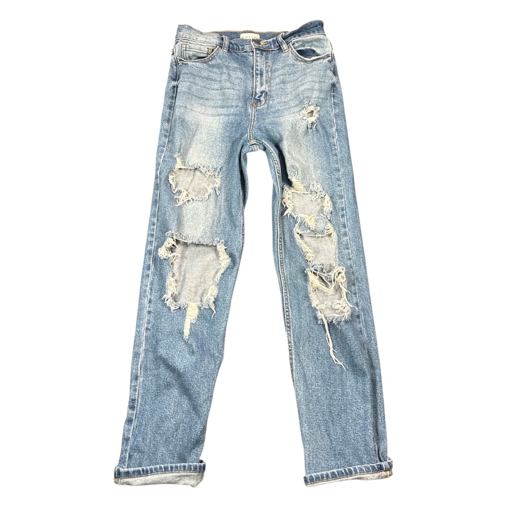 Cello Womens High Riseβ Distressed Mom Jeans Light Wash Straight Leg Size 9